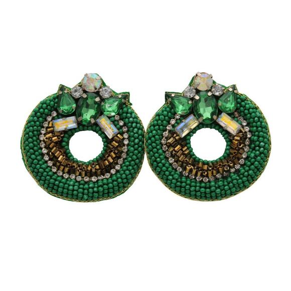 Kay Lee Christmas Wreath Seed Bead Earrings - Picture 2 of 2